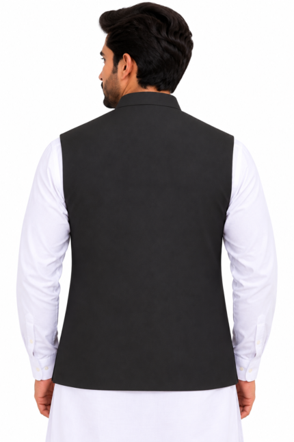 Premium Black Men's Nehru Waistcoat - Punjabi Threads product image 1