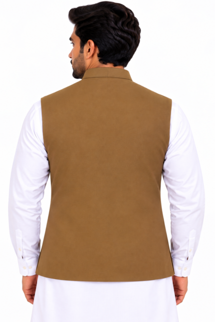 Premium Camel Brown Men's Nehru Waistcoat - Punjabi Threads product image 2