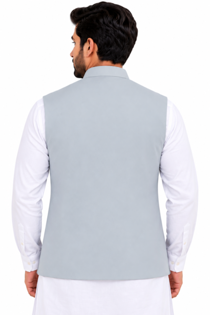 Premium Ice Grey Men's Nehru Waistcoat - Punjabi Threads product image 1