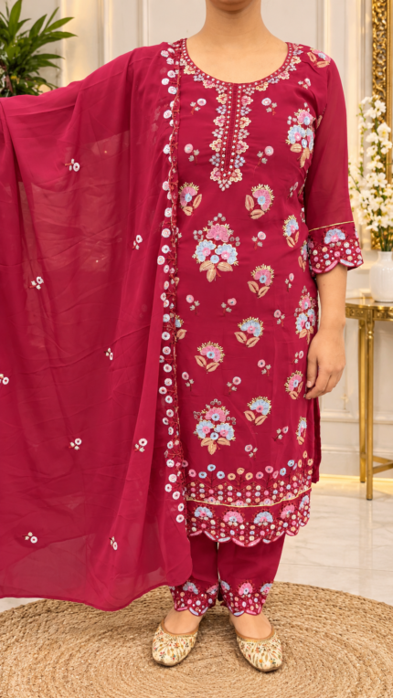 Royal Burgundy Floral Salwar Suit - Punjabi Threads product image 1