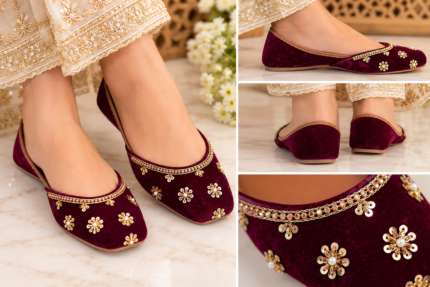 Royal Burgundy Velvet Jutti - Punjabi Threads product image 1