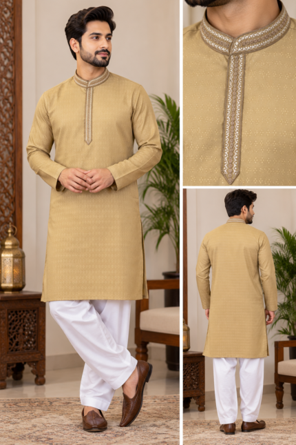 Royal Champagne Gold Kurta Pajama - Punjabi Threads product image 1