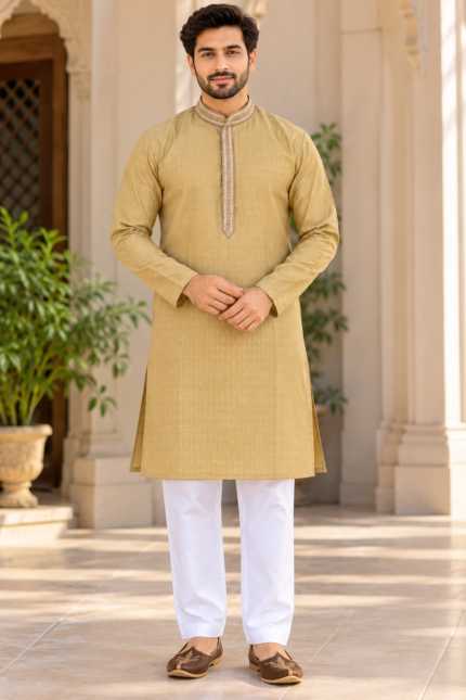 Royal Champagne Gold Kurta Pajama - Punjabi Threads product image 2