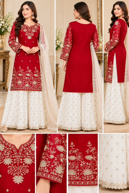Royal Crimson Red Sharara Suit - Punjabi Threads product image 2