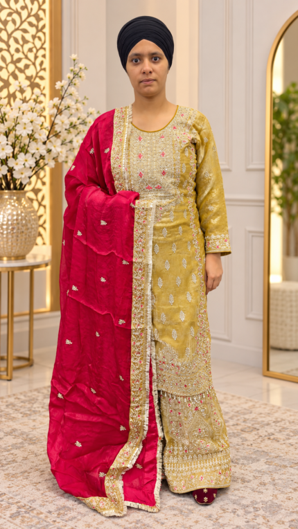 Royal Mustard Gold Embroidered Sharara Suit - Punjabi Threads product image 1
