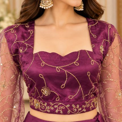 Royal Plum Purple Gold Embroidered Designer Lehenga Choli - Punjabi Threads product image 2