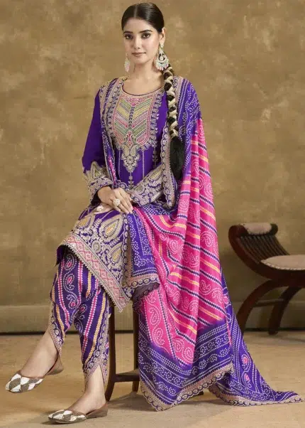 Royal Purple Embroidered Dhoti Salwar Suit - Punjabi Threads product image 1
