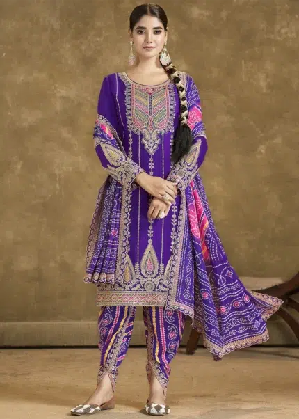 Royal Purple Embroidered Dhoti Salwar Suit - Punjabi Threads product image 2