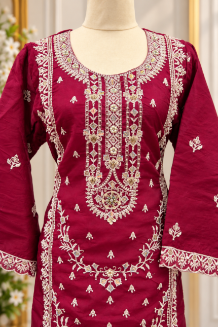 Royal Wine Maroon Embroidered Salwar Kameez - Punjabi Threads product image 2
